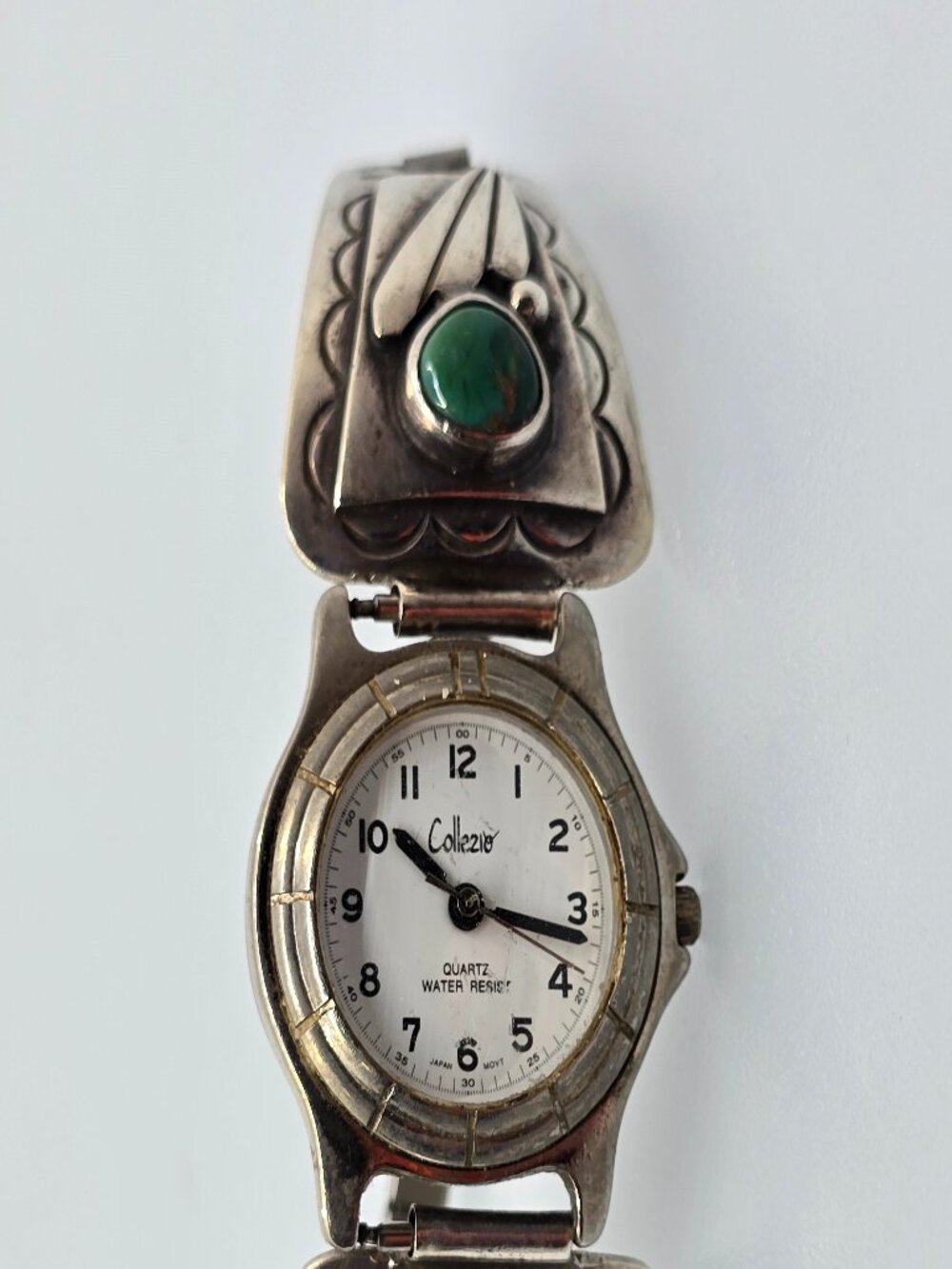 Vintage Sterling Silver 925 Navajo-Style Turquoise Watch Bracelet Signed 7"